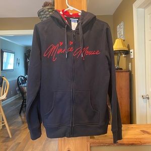 Disney Parks Minnie Mouse Ears Black Full Zip Sweatshirt Women's Large